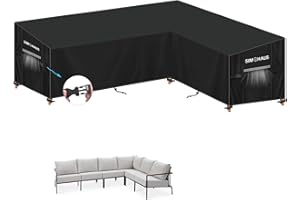 SIMPHAUS L Shaped Garden Furniture Covers Left Side Long Garden L Shaped Sofa Cover Waterproof Outdoor Corner Sofa Covers Windproof Anti-UV 420D Heavy Duty Oxford Fabric 240x180x90x80/60cm