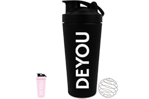 DEYOU Edelstahl Shaker 750ml – Protein Shaker mit Sieb & Edelstahl Kugel – Auslaufsicher, BPA-frei, Spülmaschinenfest – Fitness Shaker für Proteinpulver, Eiweißshake & Sportgetränke (schwarz)