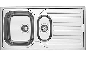 RUMO RELIABLE & MODERN RUMO Prime Stainless Steel Kitchen Sink 1.5 One and Half Bowl - Fully Reversible Sinks with Drainer 965 x 500mm Inset Life Time Warranty Includes Wastes & Plumbing Kit