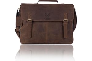 J. Wilson London - Designer Genuine Real Distressed Vintage Hunter Leather 15" Laptop Handmade Unisex Crossover Shoulder Messenger Briefcase Bag