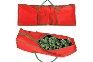 BAKAJI Custodia Per Albero di Natale Extra Large, Sacco Borsa Porta Albero fino a 270 cm, in Tessuto Antistrappo Rivestito in PVC con Tasca a Strappo e Manici, Dimensione 125 x 30 x 50 cm (Rosso)