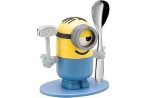 WMF Minions - Huevera con Cuchara, Plástico, Acero Inoxidable Cromargan Pulido, Apto para Lavavajillas, Amarillo, Azul
