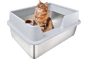 HOUSLUX Cat Litter Tray Stainless Steel Litter Box, Large Cat Litter Trays for Cats Rabbits, Rust & Stain Resistant, Rustproof, Easy to Clean Litter Tray (Stainless steel, 19.5" L x 13.5" W x 10" H)