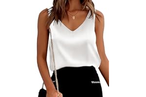 Vossmi Canotta da Donna in Raso Estate Base Tank Top Casual Scollo a V Tank Shirt Elegante Senza Maniche in Raso Camicette Canotta Maglietta Tops