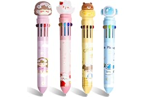 VEKXAR Confezione da 4 Penne a sfera retrattili 10 in 1 Penna multicolore 10 in 1 Penne a sfera a colori per cartoni animati Penne a sfera multicolori da 0,5 mm per forniture per ufficio per bambini