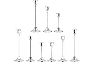 9 stycken ljusstake set, silver ljusstake av metall, vintage ljushållare för spetsljus 15/19/23 cm, ljusstakar för bröllop, f
