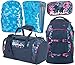 Produktbild satch pack Awesome Blossom 5er Set Rucksack, Sporttasche, Schlamperbox, Heftebox & Regencape Blau