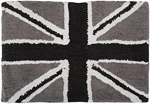Black union jack bath mat rug 100% cotton washable tufted bath mat 50 x 80 cms silver grey white great gift ideas bling sparkle