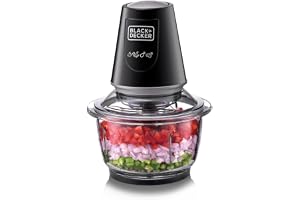 BLACK+DECKER Multi-Function Glass Chopper & Mincer, 400W, XXL 1.2 Litre Bowl Capacity, 4-Blade System, Pulse Speed for Precision, Ice Crushing, Compact Sleek Design, Easy to Clean, Black - GC400-B5