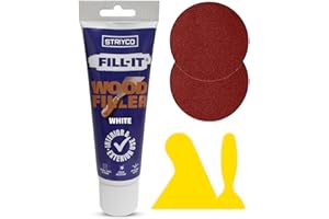STRIYCO ESSENTIALS White Wood Filler Set – 330g Tube with 2 Spreaders & 2 Sandpapers – Multipurpose Ready-Mixed Filler for Interior & Exterior Wood, Furniture, and Hardwood Repair