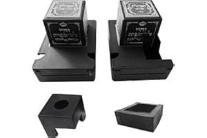 SUPER STAM Tefillin Boxen aus Kunststoff, mit Metallplatte oben, 2 Stück, Shel Rosh und Shel Yad für Rechtshänder, Schwarz und Silber