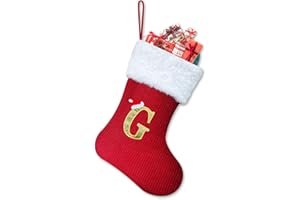 Homemari Personalisierte Weihnachtsstrümpfe mit Buchstaben 30 cm Bestickter Nikolausstrumpf Christmas Stockings Weißem Plüschbündchen Kamin hängende Ornamente Geschenkhalter für Weihnachtsbaum G