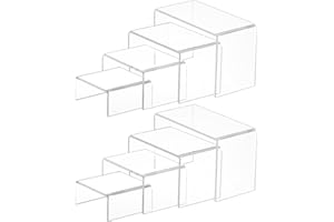Viymgit Acrylic Display Stand, 8 Pieces of 2 Set Clear Rectangular Tiered Display Risers, Tabletop Showcase Collectibles for Pop Figures, Crafts, Cupcakes, Desserts, Perfume, and Jewelry