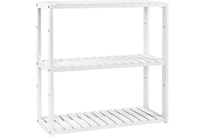 ‎SONGMICS SONGMICS Badregal, Badezimmerregal, Bambus-Regal, Pflanzenregal mit 3 verstellbaren Ablagen, Wandmontage, freistehend, für Wohnzimmer, Flur, Küche, 60 x 15 x 54 cm, weiß BCB13W