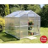 Lacewing 6ft x 8ft Silver Aluminium Frame Vented Greenhouse w Steel Base &amp; Virtually Unbreakable PC Panels by Greenhouse Specialists Lacewing