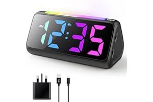 Netzu Alarm Clocks Bedside, Digital Clock for Bedroom, Kids Alarm Clock with RGB Nightlight, Large Digits, Full Range Brightness Dimmer, Snooze, Dual Alarm, 12/24H, Bedside Clock for Kids Adults
