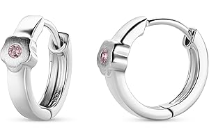 Miore Pendientes de aro para niña de plata de ley 925 con circonitas brillantes, Pendientes de aro pequeños hipoalergénicos con circonitas. Cierre con pasador y broche.