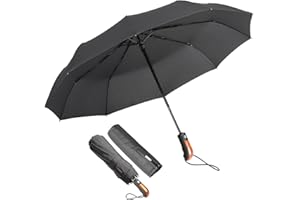 KASTEWILL Parapluie Pliant, Parapluie Homme Pliant Solide Compact Noir, Parapluie Pliable Automatique Imperméable En Teflon, Parapluies Voyage anti vent Pour Femme avec 10 Baleines de Diamètre 106 cm