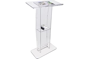 VEVOR Acrylic Podium, 47" Tall, Clear Acrylic Podium Stand with Wide Reading Surface & Storage Shelf, Floor-standing Clear Pulpits Acrylic for Church Office School