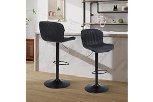 YERAIRR Bar Stools Set of 2, Modern Swivel Bar Chairs, PU Leather Height Adjustable Barstools with Backrest and Footrest, Easy Assembly Island Chairs for Bar, Kitchen, Dining Room, Black