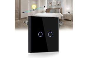 BSEED interruptor táctil de pared-2 Gang 2 Vías interruptor luz pared Negro,Templado Interruptor de luz de pared de vidrio con luz indicadora