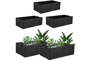 JIUJ 5 Pack Rectangular Garden Grow Sac Sacs De Planteur en Feutre Carré Plantation Pots en Tissu avec Poignées Extérieur Jardin Intérieur Pot De Croissance pour Fleurs Légumes Tomates Pommes De Terre