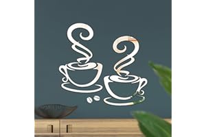 COLOFALLA 2Fogli Adesivi Murali Cucina Caffè Adesivi da Parete Tazza da Caffè Adesivi Decorativi Muro Argento Decorazione Camera Cucina Soggiorno Porta Finestre Specchio Addobbi Casa Fai da Te (A)