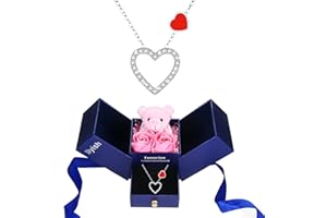 llyish Birthday Gift for Women Artificial Rose Flowers Pink Bear Gifts Box with Heart Necklace Gifts for Mom Girlfriend Wife on Christmas Valentine's Day Mother's Day Anniversary (Gold)