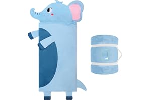 ALLDOMESS Saco de Dormir Niños Ultraligero con Cojín Desmontable, Elefante Forma Warm Felpa Plegable Saco Dormir Bebé para Niñas y Niños, Interior al Aire Libre y Camping, 170x70cm, Azul