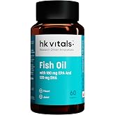hk vitals Fish Oil For Men And Women (60 Capsules) | 1000mg Omega 3 with 180mg EPA & 120mg DHA | For Brain, Heart, Eyes, and 