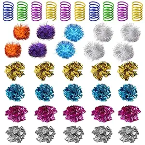 40Pcs Cat Toy Balls, WSYUB 20Pcs Crinkle Balls Cat Toys Shiny Rustling, 20Pcs Sparkle Balls Tinsel Pom Poms Glitter, Cat?s Favorite Ball Toy Set in Random Color with Cat Spring Toy