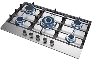 Hermitlux Piano Cottura a Gas 5 Fuochi 85cm da Incasso, per Gas Naturale/Propano, Sicurezza Tramite termocoppia, Acciaio Inossidabile