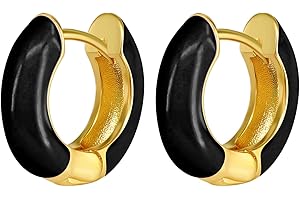 Flongo Enamel Hoop Earrings for Women: Colorful Hypoallergenic Stainless Steel Lightweight Huggie Hoop Earrings - Christmas New Year Jewelry Gift for Girls Women