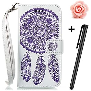 Galaxy J3 Bling Flip Hülle,Samsung Galaxy J3/J310 Leder Schutzhülle,TOYYM Glitzer Diamant Strass 3D Muster Design Folio PU Leder Wallet Full Body Protection Case mit Standfunktion Karteneinschub und Magnetverschluß,Bookstyle Flip Cover Brieftasche Handytasche Innere Bumper Back Case Etui Hüllen für Samsung Galaxy J3/J310f-Dreamcatcher,Weiß und Lila