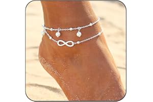 Catena Edary Beach Layered nappa caviglia Lucky 8 sospensione del piede dei monili del braccialetto regolabile per donne e ragazze (argento)