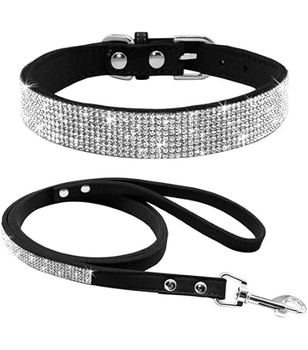 Haoyueer Hundehalsband Aus Veloursleder Mit Strass – Glitzerndes Halsband Für Kleine Hunde, Verstellbar, S/M
