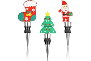 Vspek Tappi per Bottiglie di Vino Natale, 3 Pezzi, Argento, per la Collezione di Vino, Champagne, Babbo Natale, Calze di Natale, Albero di Natale, Regalo di Natale