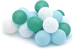 TRONJE Ghirlanda Luminosa con 20 LED Sfere di Cotone Ø6 cm - 3,8 m Fata Luci a Batteria - Catene a Palline Luminose con 4h Timer - Turchese-Blu