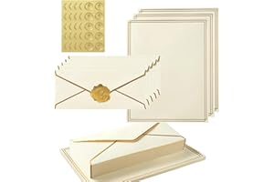 Acidea 150 Pieces Stationery Set with Gold Border, Luxury Gold Border Business Envelopes Letter Writing Paper Stickers, Letter Paper and Envelopes Set for Birthday Wedding Invitation Love Letters