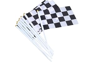 TOYMYTOY 25pcs Black and White Checkered Hand Flag Racing Polyester Flags