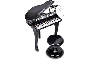 Bontempi | Pianoforte a Coda Elettronico 32 Tasti con Microfono e Sgabello, Effetti Luminosi, 5 Suoni, 4 Ritmi, 19 Brani, 53x40x32 cm