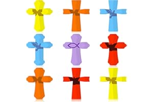 ZONON 90 Pieces Religious Cross Assorted Color Cutouts Cross Shaped Cards Religious Crosses with Fish Dove for School Bible Crafts Classroom Decor Bulletin Board Accents with Glue Point Dots