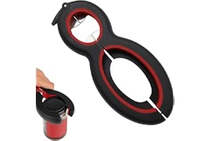 LAOXIANGJI Abridor Múltiple 6 En 1, Abridor De Botellas, Abrelatas, Abrelatas De Soda Y Tarros, Herramienta De Tapa Giratoria, Tapa Giratoria , Personas Mayores Con Artritis, Debilidad De La Mano (Negro Y Rojo)