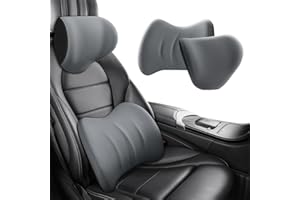 Kidmis Ergonomische Kopfstütze und Lendenkissen für Autositze, Memory Foam Lendenwirbelstützkissen für Bürostuhl, Auto Kopfstütze Auto Nackenstütze Auto Nackenkissen (Grau, Lumbalkissen)