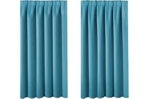 BellaHills Short Blackout Curtain - Privacy Room Darkening Panel Super Soft Solid Interwoven Lining Thermal Insulated Blackout Curtain for Kitchen/Bay Window 46 x 54 Inch, 2 Panels, Turquoise Blue