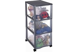 SUNDIS Orgamix, schubladenbox aus Kunststoff mit Rädern, 3 große transparente Schubladen im A4-Format, Höhe 63,5 cm, leicht zu verschieben, ideal für Büro, Unterricht, Unterlagen