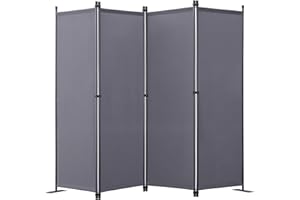 Angel Living Foldable Room Divider 4 Panels Freestanding Screen Wall Room Divider Partition for Offices, Balcony, Bedroom, Outdoor Garden 224 x 165cm Grey
