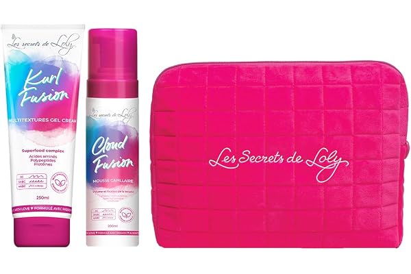 Les Secrets De Loly – Lot Kurl Fusion & Cloud Fusion + Trousse – Crème Gel & Mousse coiffante – Hydratation, nutrition, définition, fixation longue durée – Ingrédients naturels