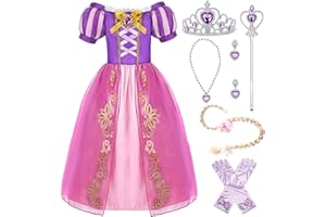 Hamanasu Fille Déguisement Princesse Raiponce Robe Costume Manches Bouffants de fête Robe