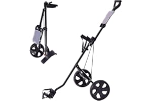 GYMAX Carrito de Golf de 2 Ruedas, Carro de Golf Plegable con Correa Ajustable para Tirar, Empujar